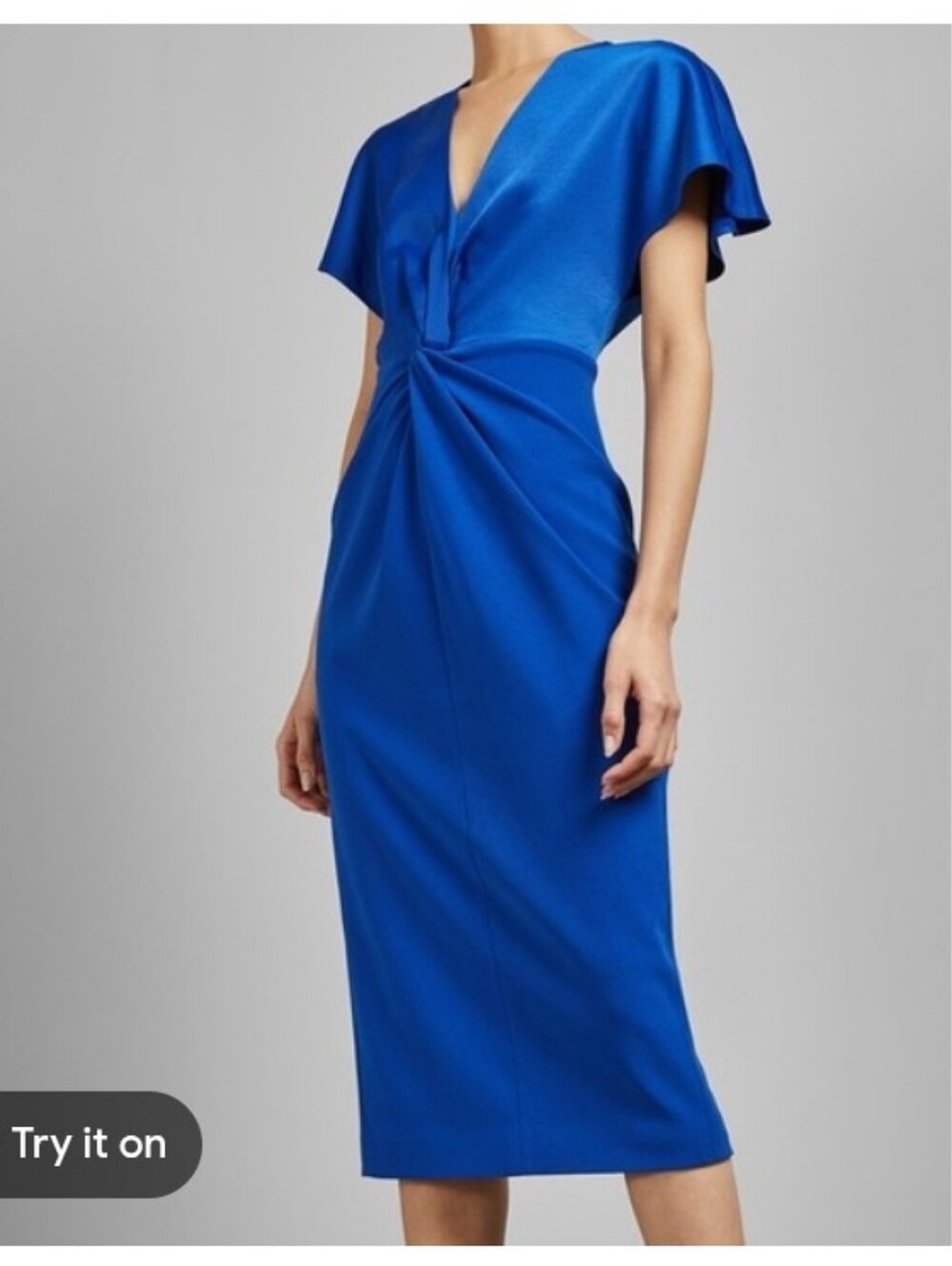 NWOT Ted Baker Women's V-Neck Midi Flowy Sleeves Heavy Fabric Dress Size:3 ptp17